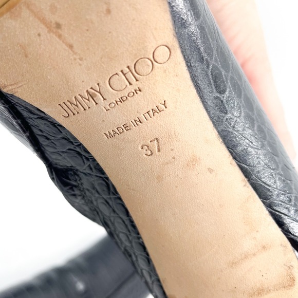 Jimmy Choo Minori Croc Booties Dusk Leather Square Toe Heels Ankle Sz 37 / 7 - Picture 11 of 11